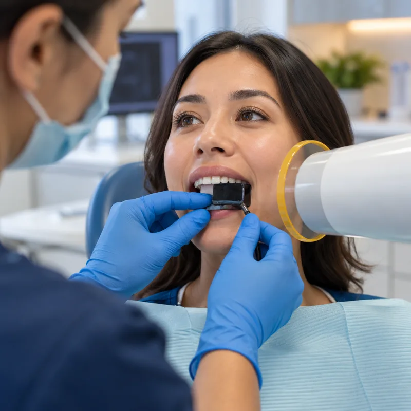 Dental X-ray sensor positioned for a bitewing X-ray