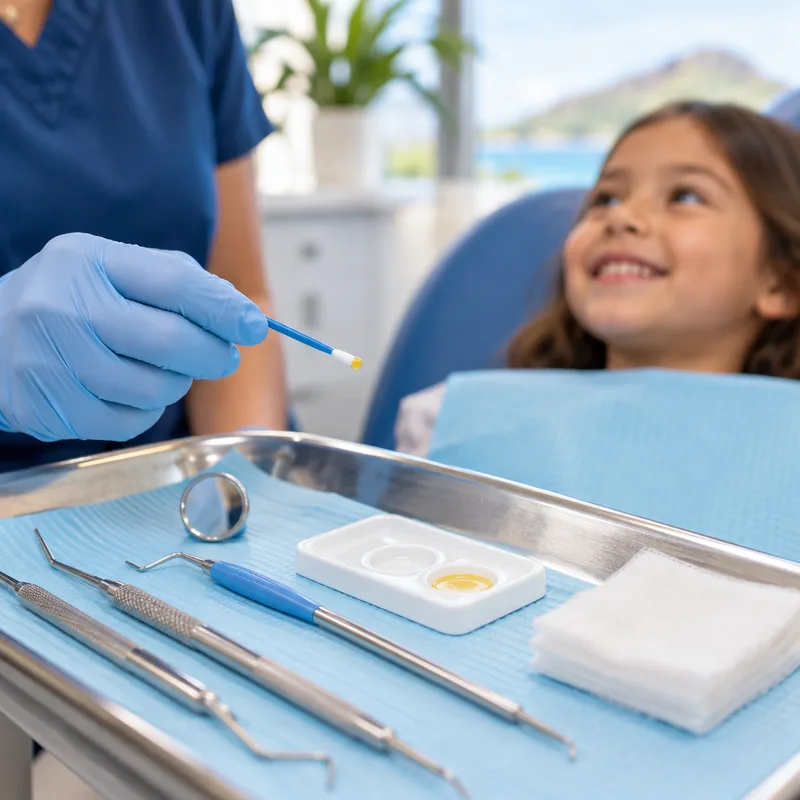 Pediatric dental cleaning instruments with a fluoride varnish applicator